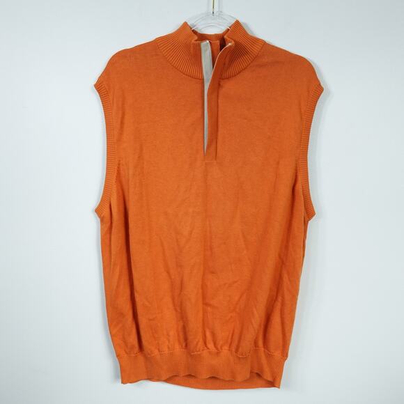 New Johnston & Murphy Orange Sweater Vest Quarter Zip Pima Cotton Men's XXL - Picture 4 of 7